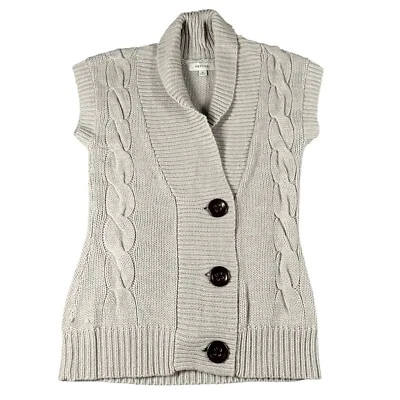 Cárdigan Merona M tejido con cable sin mangas chal cuello botón delantero gris claro Foto 1 de 4