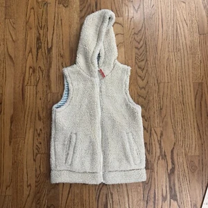 Mini Boden Girls Size 9-10Y Sherpa Front Zip Vest Jacket Hooded Tan Cream Pocket - Picture 1 of 13