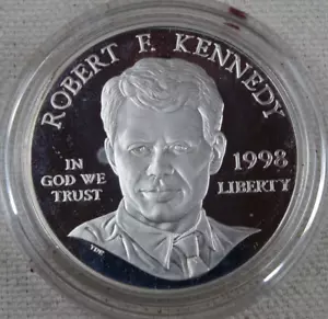 1998-S Robert Kennedy Proof Silver Dollar US Mint Commemorative $1 BU Capsule - Picture 1 of 2