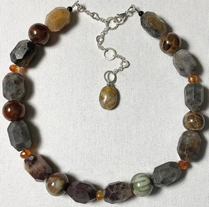 Collar de plata de ley con cuentas de piedra de ágata multicolor y fuego artesanal - Imagen 1 de 5