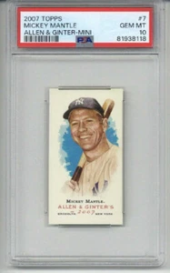 2007 TOPPS ALLEN & GINTER MINI #7 MICKEY MANTLE CARD YANKEES PSA 10 LOW POP RARE - Picture 1 of 2