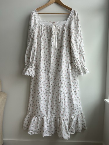 UNDERCOVER Camicia da notte Y2K Victoria’s Secret cotone floreale country cottage pizzo con volant maxi S