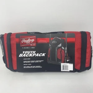 Rawlings Youth Baseball Backpack Black and Red, Fence Hook, Holds Two Bats - Picture 1 of 5