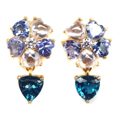 925 Sterling Silver London Blue - White Topaz, Tanzanite & Zircon Earrings - Image 1 of 4