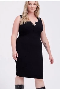 Torrid Solid Black Ribbed Knit Stretch Dress Size 1 (1X) NWOT - Picture 1 of 2