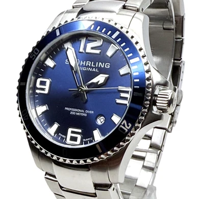 RELOJ STUHRLING ORIGINAL PROFESIONAL BUZO SUIZO 20ATM ESFERA AZUL LUME PARA HOMBRES ~ NUEVO SIN ETIQUETAS Foto 1 de 4