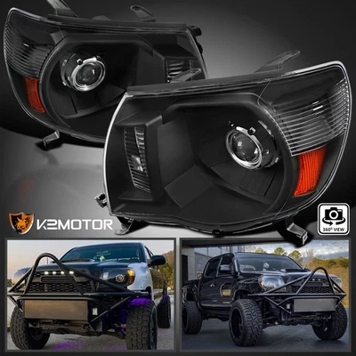 Black Fits 2005-2011 Toyota Tacoma Projector Headlights Lamp Left+Right 05 06 07 Foto 1 de 4