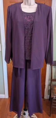 Pantalones, top y chaqueta vintage R&M Richards 3 piezas talla 12P púrpura con cuentas de gasa Foto 1 de 4