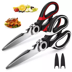2pc Stainless Steel Kitchen Shears - Cuts Meat, Herbs Bones, Dishwasher Safe - Picture 1 of 8