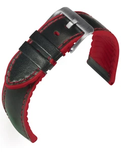 Eulit Uhrenarmband Kombination Leder + Silikon schwarz rote in 20 und 22mm /108 - Bild 1 von 3