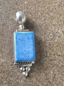 Mexican Blue Topaz 925 Silver Rectangular Pendant Fashion Sterling Jewelry - Picture 1 of 20