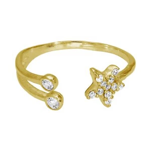 Anillo ajustable abierto estrella cz enchapado en oro plata esterlina - Imagen 1 de 2