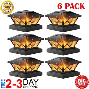 6Pack 2Modes Solar Flame Post Cap Lights 4x4 5x5 Waterproof LED Deck Fence Decor - Picture 1 of 9