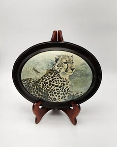 "Imagen vintage de placa de madera decocauge "LEOPARDO" **HALLAZGO RARO** - Imagen 1 de 7