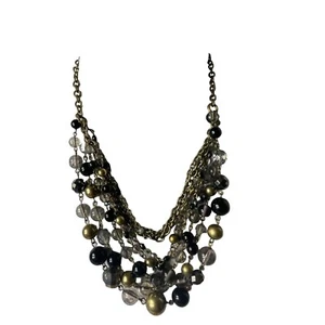 Collar Firmado Lia Sophia Cuentas Cuentas Oro Negro Transparente Moda Joyería - Imagen 1 de 7