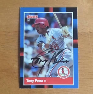 Tarjeta de béisbol Donruss 1988 autógrafo firmado por Tony Peña de los Cardenales de San Luis - Imagen 1 de 2