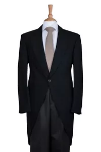 Black 2 Piece Tailcoat Suit Herringbone Jacket Pinstripe Trousers Royal Ascot - Picture 1 of 5