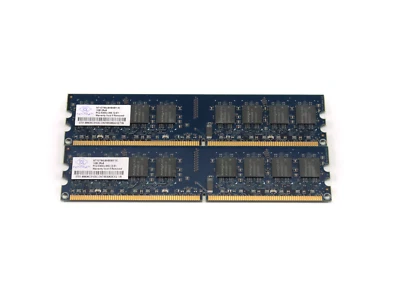 Nanya - NT1GT64U8HB0BY-3C - 1GB DDR2-667/PC2-5300 Unbuffered Non-ECC DIMM x 2 - Image 1 of 2