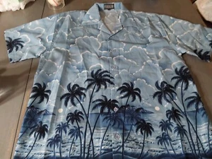 Vintage Ferugini Hawaiian Shirt Blue Tropical Palm Trees Ocean Button Down Med - Picture 1 of 5