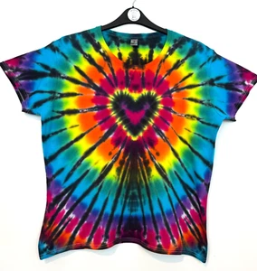 Hand Dyed Heart Tie Dye Women T Shirt Festival Beach Summer Fun New UK 2XL - Picture 1 of 7