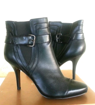 Ellen Tracy Gilda NUEVO Talla 11 Negro Cuero Elastizado Botines Detalle Hebilla Foto 1 de 4