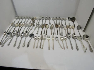 B HUGE LOT 57 PCS. ASSORTED MIXED LOT FLATWARE SILVERWARE SPOONS FORKS CRAFT - Picture 1 of 5