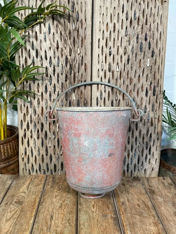 Vintage Red Galvanised English Fire Bucket Garden Planter Cover