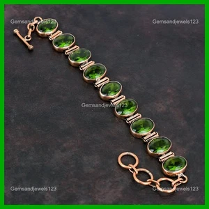 Mothers day Sale Oval Peridot Gemstone Copper Bezel Daughter Artisan Bracelet - Picture 1 of 6
