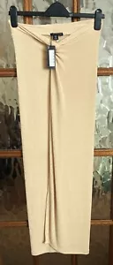 BNWT PRETTY LITTLE THING Pull On RUCHED KNOT Side SLINKY Stone MIDAXI Skirt 10 - Picture 1 of 4