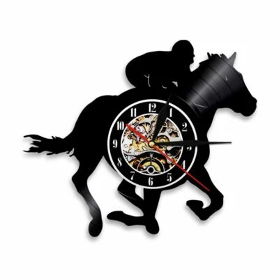 Vinyl Record Wall Clock Horse Racing Home Decor Vinyl Rider Horse Silhouette  - Image 1 of 4