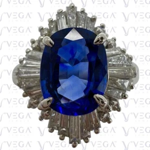 6.96Ct Oval Cut Natural Sapphire & Diamond Engagement Ring 18K White Gold Plated - Picture 1 of 16