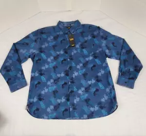Lee Men's Blue Denim Stretch Button Down Shirt Long Sleeve XXL Cotton - Spandex - Picture 1 of 13