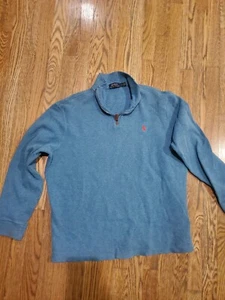 Polo Ralph Lauren Sweater Mens L Blue Pullover Red Pony Logo 1/4 Quarter Zip - Picture 1 of 6
