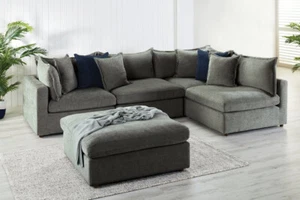 MELISSA MODULAR LOUNGE SUITE PEWTER FABRIC - Picture 1 of 5