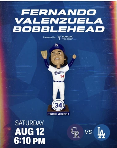 Los Angeles Dodgers Fernando Valenzuela Bobblehead 2023 PRESALE 8/12/2023 Cover