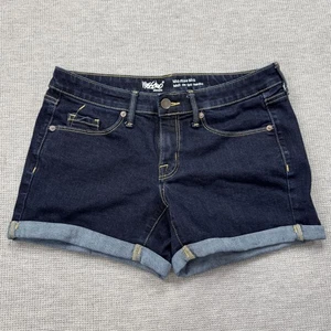 Mossimo Womens Mid-Rise Midi Denim Shorts Size 4 Blue Cuffed Hem Stretch Pockets - Picture 1 of 11