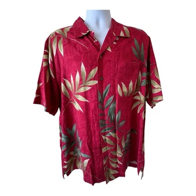 Hawaiian Havana Jacks Cafe Red Green Palm Button Down Shirt X Rayon Tropical - Image 1 of 4