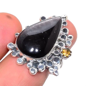 Silver Sheen Obsidian, Smokey Quartz Silver Plated Jewelry Ring s.7 T8653 - Picture 1 of 3