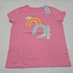 Cat & Jack Girl’s Bright Pink Rainbow Short Sleeve Top Size L (10/12) New - Picture 1 of 4