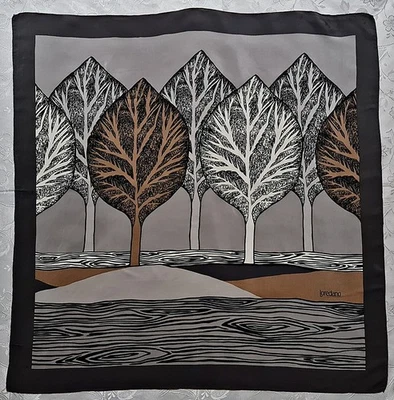 SCARF VINTAGE AUTHENTIC LOREDANO LOGO AUTUMN  GRAY BROWN SILK 30"SQUARE SCARF - Image 1 of 4