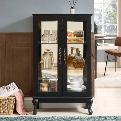 Curio Storage Cabinet Lighted Display Cabinet w/Tempered Glass Doors for Home - Image 1 of 4