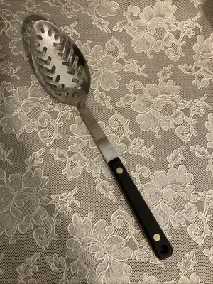 Vintage Ekco Flint Vanadium Stainless Slotted Cooking Spoon 11.25” Black 2 Rivet - Image 1 of 4