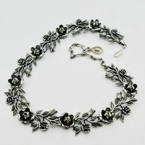 Vintage Art Nouveau Floral Necklace Boho Choker Silver Tone 16" - Picture 1 of 6
