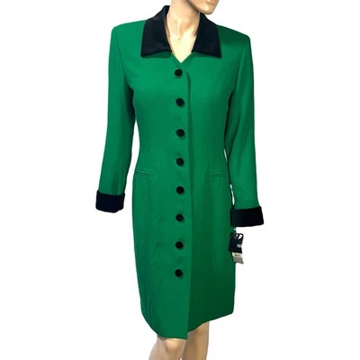 Kasper ASL Vintage Green Blazer Coat Dress Size 8 Velour Collar & Cuffs NWT - Image 1 of 4