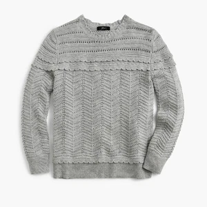 New J.Crew Scalloped Pointelle Pullover Sweater Medium Heather Gray Wool Blend - Picture 1 of 9