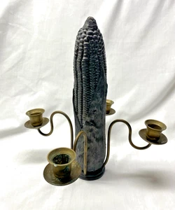 RARO candelabro in peltro massiccio e ottone metà secolo arte popolare - Foto 1 di 11