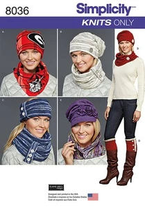 Simplicity Sewing Pattern 8036 Misses Cold Weather Accessories Hats Scarves - Picture 1 of 5