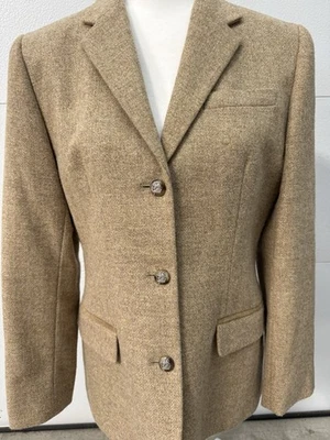 Винтажный женский желтовато-коричневый коричневый шерстяной твидовый блейзер Ralph Lauren размер 8 пуговицы для конного спорта - Изображение 1 из 4