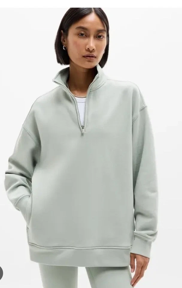 Athleta M Medium Forever Fleece 1/4 Zip Sweatshirt Bone #891664