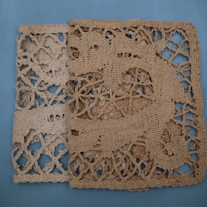 Set of 2 Antique French Hemp Lace Panels with Dragon Motif – Handmade Bobbin Lac - Picture 1 of 7